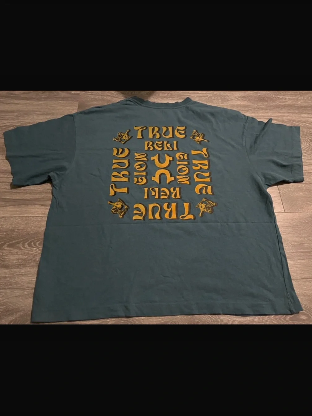 True Religion Men's Short Sleeve Crew Tee - Teal Blue with Gold Logo size Large